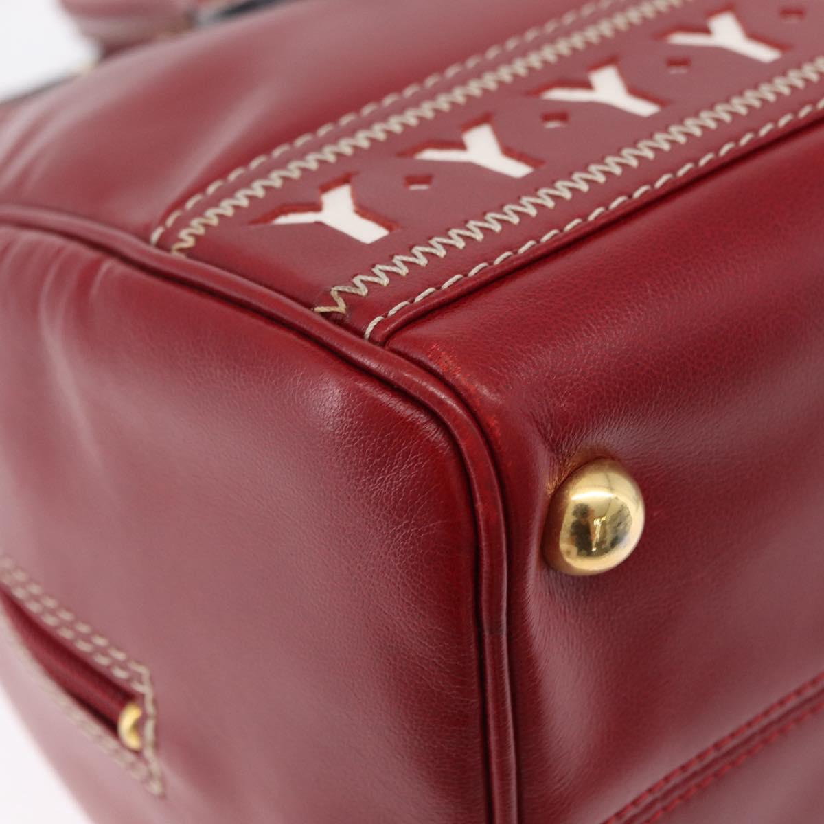SAINT LAURENT Hand Bag Leather 2way Red Gold Auth 206113V