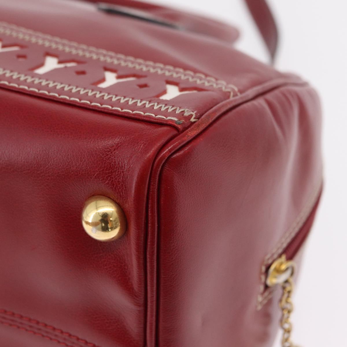 SAINT LAURENT Hand Bag Leather 2way Red Gold Auth 206113V