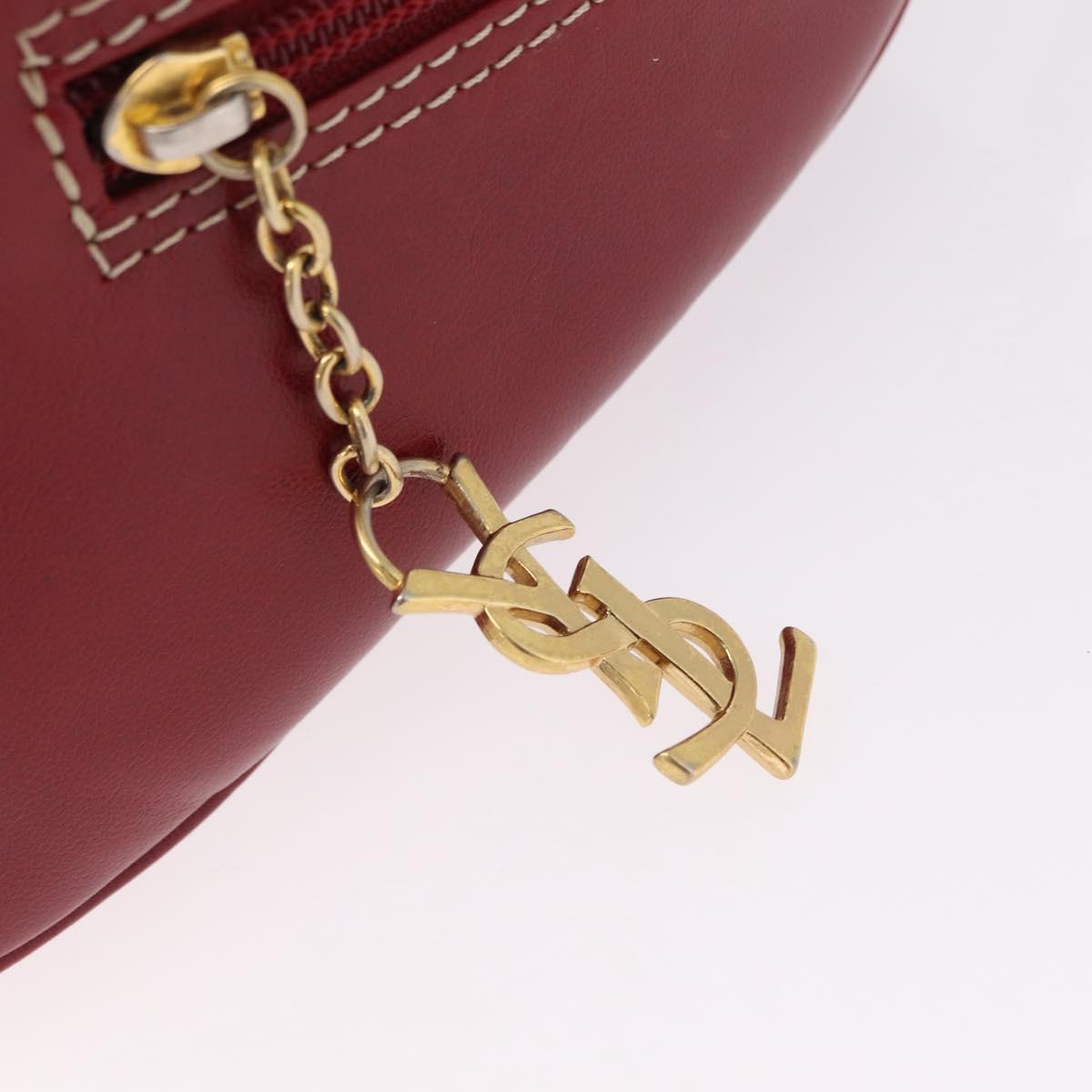SAINT LAURENT Hand Bag Leather 2way Red Gold Auth 206113V