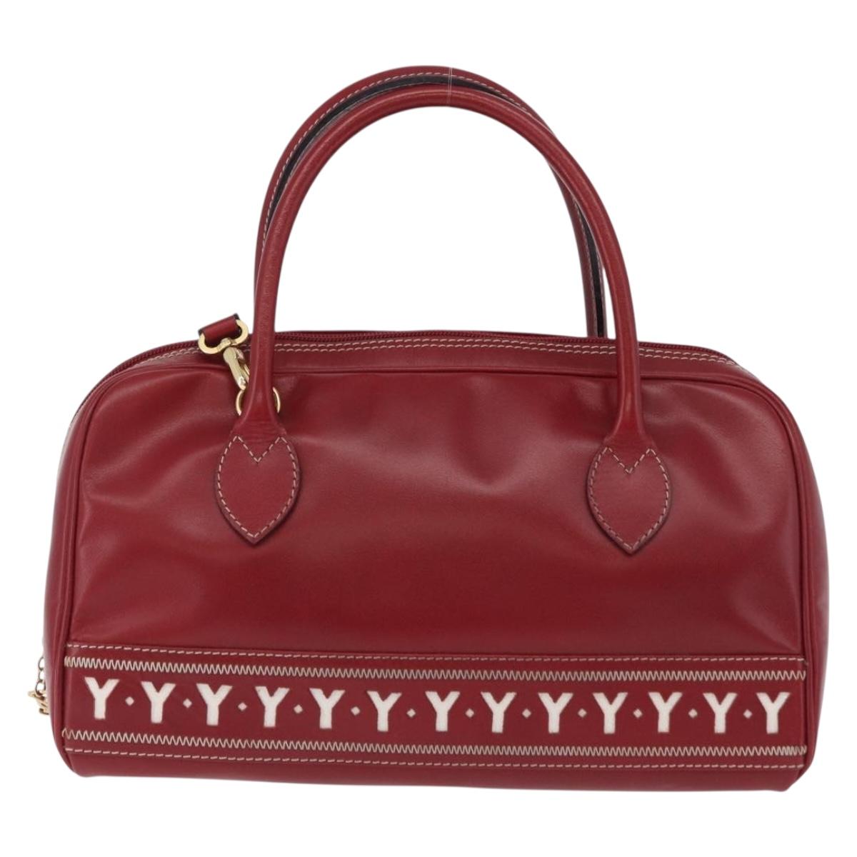 SAINT LAURENT Hand Bag Leather 2way Red Gold Auth 206113V