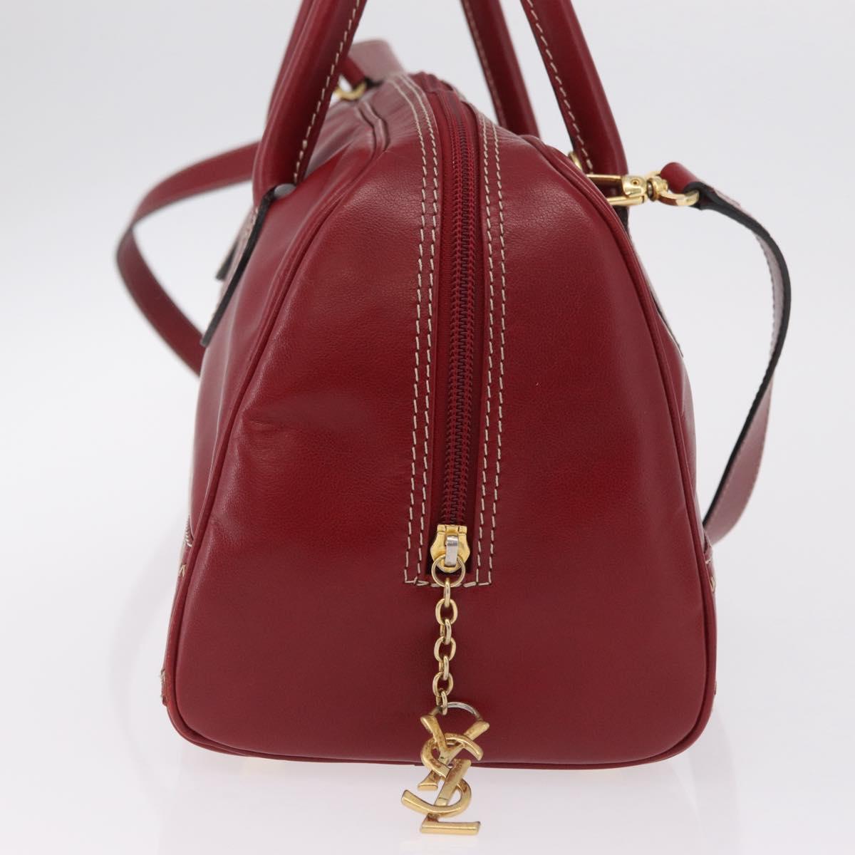 SAINT LAURENT Hand Bag Leather 2way Red Gold Auth 206113V