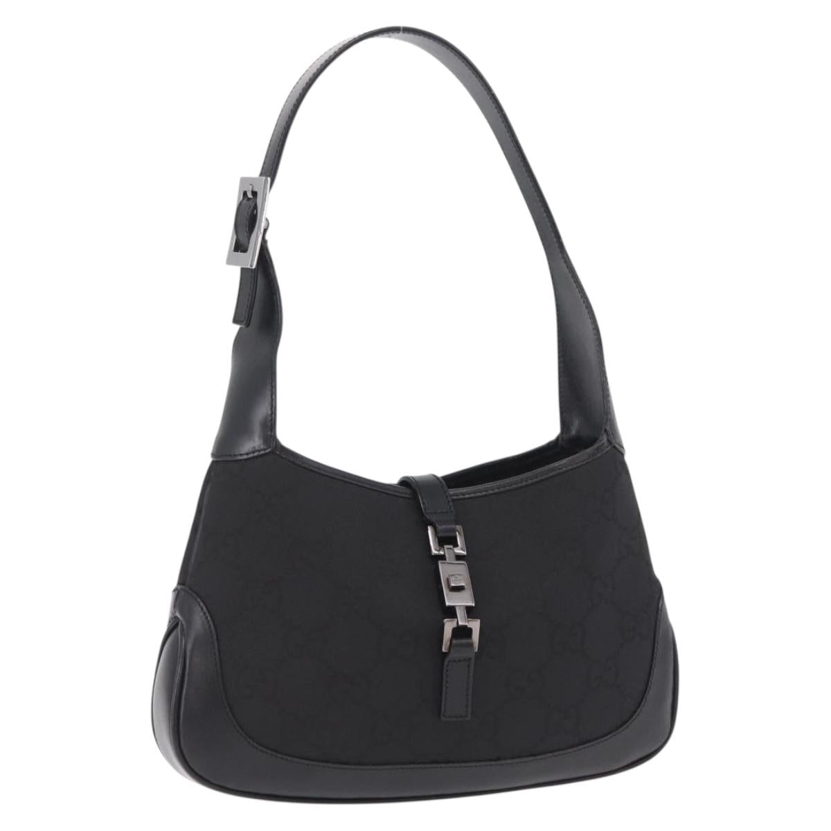 GUCCI Jackie Shoulder Bag GG Canvas Black Silver 001 3735 Auth 206114V