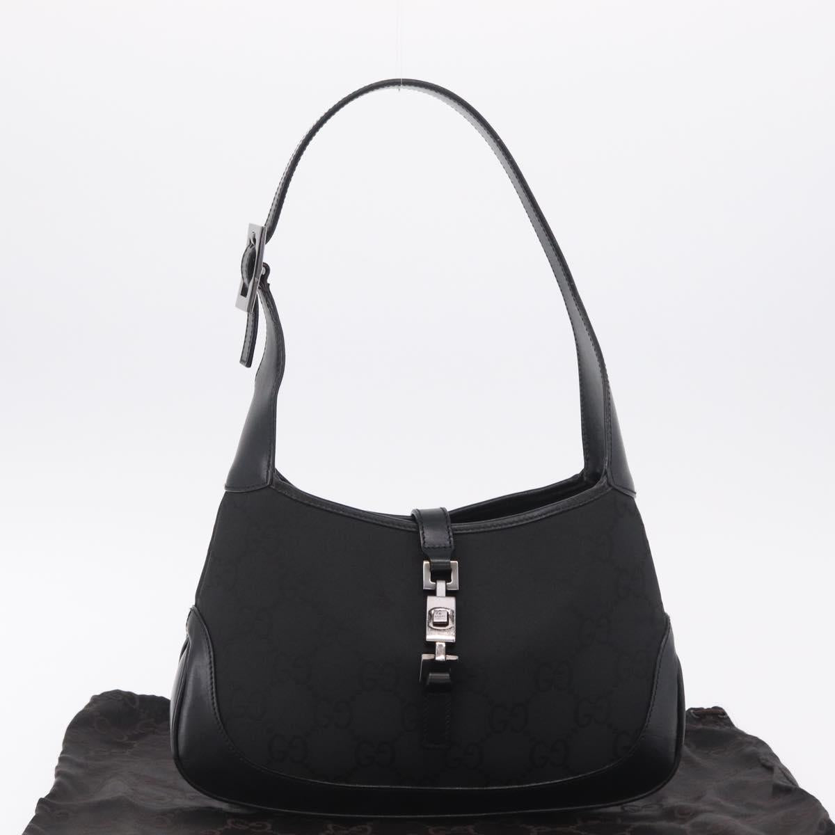 GUCCI Jackie Shoulder Bag GG Canvas Black Silver 001 3735 Auth 206114V