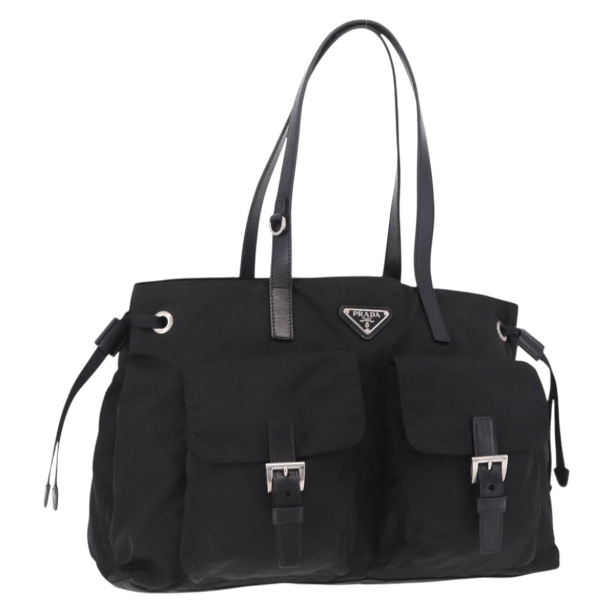 PRADA Tote Bag Nylon Black Silver Auth 206115V