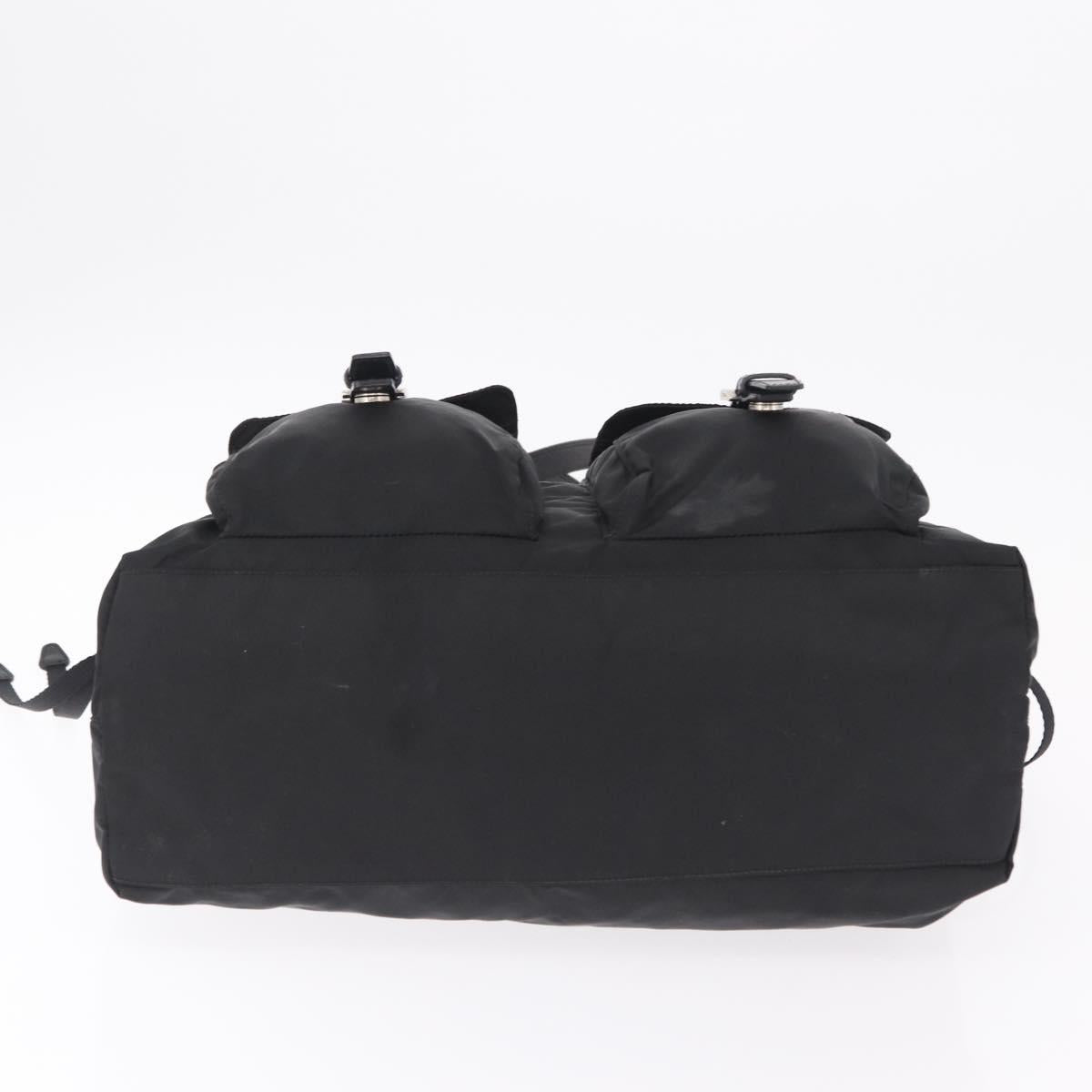 PRADA Tote Bag Nylon Black Silver Auth 206115V