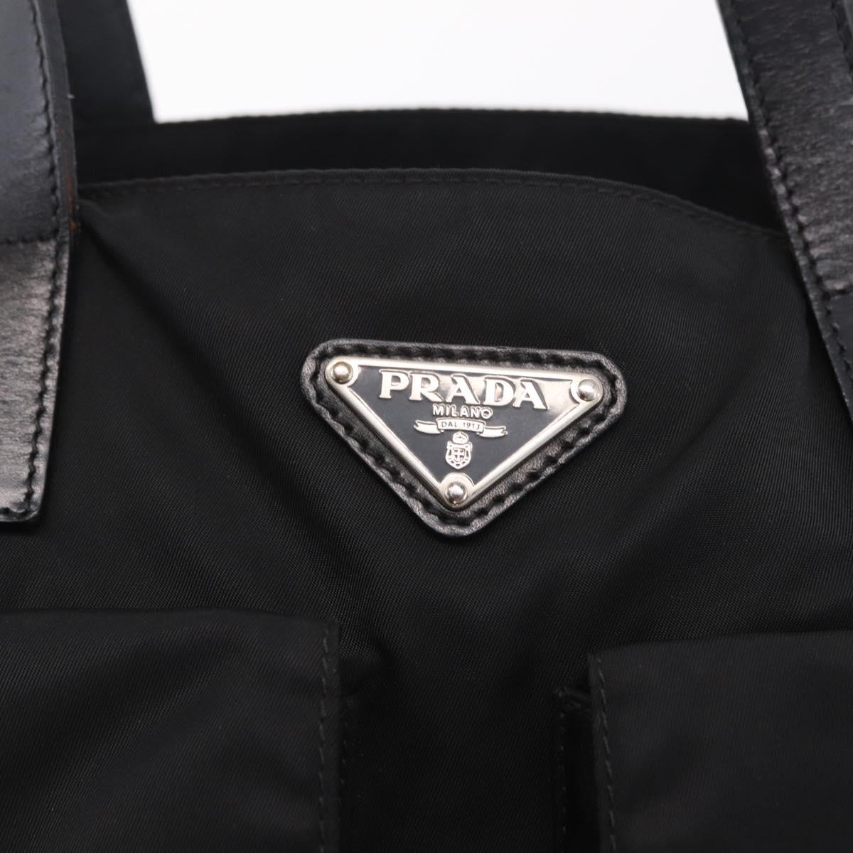 PRADA Tote Bag Nylon Black Silver Auth 206115V