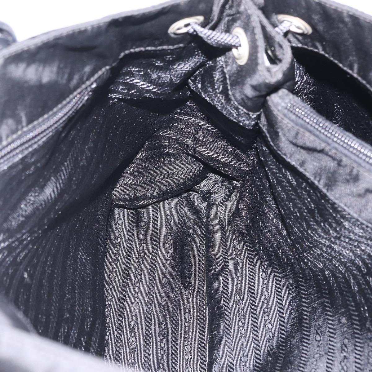 PRADA Tote Bag Nylon Black Silver Auth 206115V