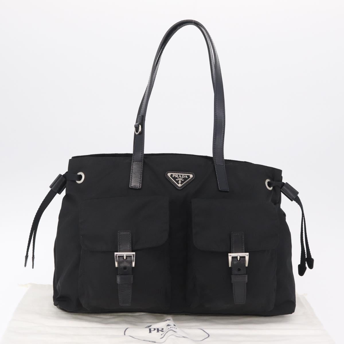 PRADA Tote Bag Nylon Black Silver Auth 206115V