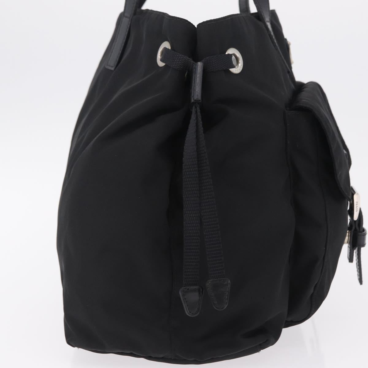 PRADA Tote Bag Nylon Black Silver Auth 206115V