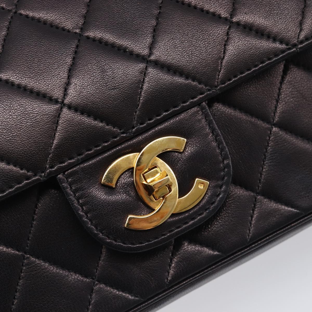 CHANEL Matelasse Chain Shoulder Bag Lamb Skin Vintage Black Gold CC Auth 206116V