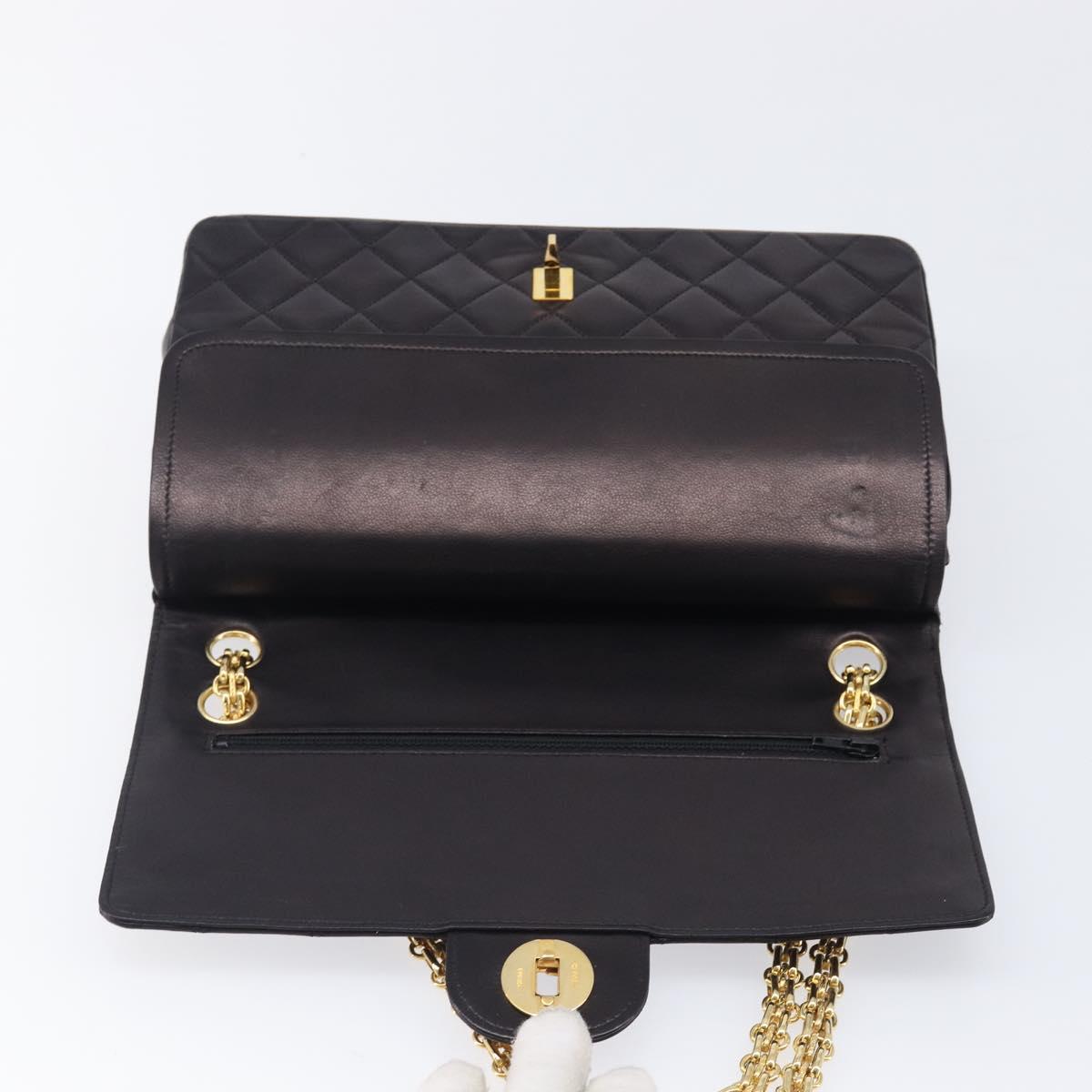 CHANEL Matelasse Chain Shoulder Bag Lamb Skin Vintage Black Gold CC Auth 206116V