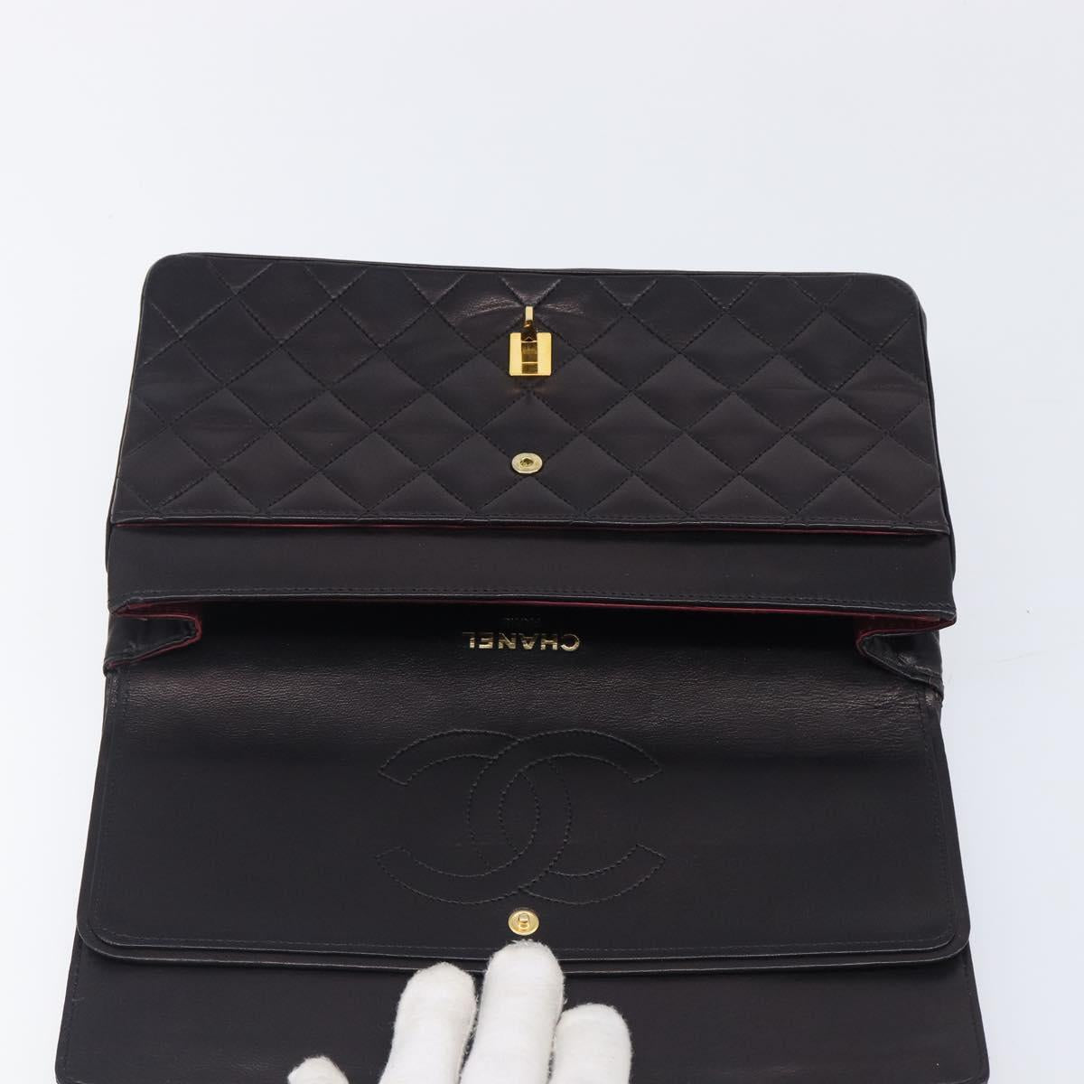 CHANEL Matelasse Chain Shoulder Bag Lamb Skin Vintage Black Gold CC Auth 206116V