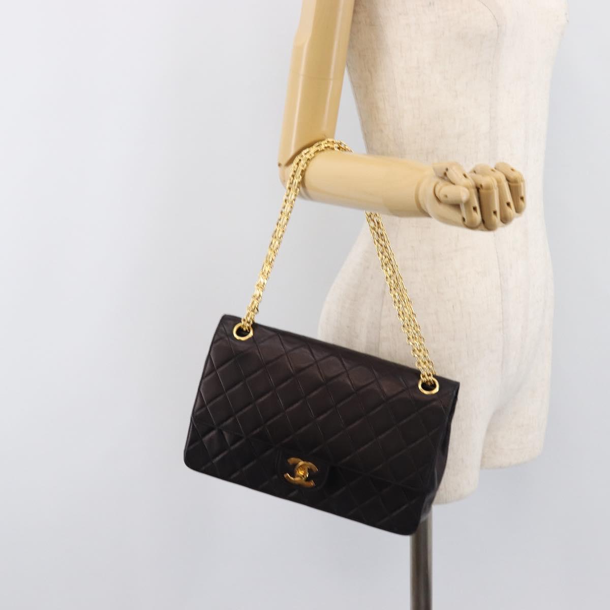 CHANEL Matelasse Chain Shoulder Bag Lamb Skin Vintage Black Gold CC Auth 206116V