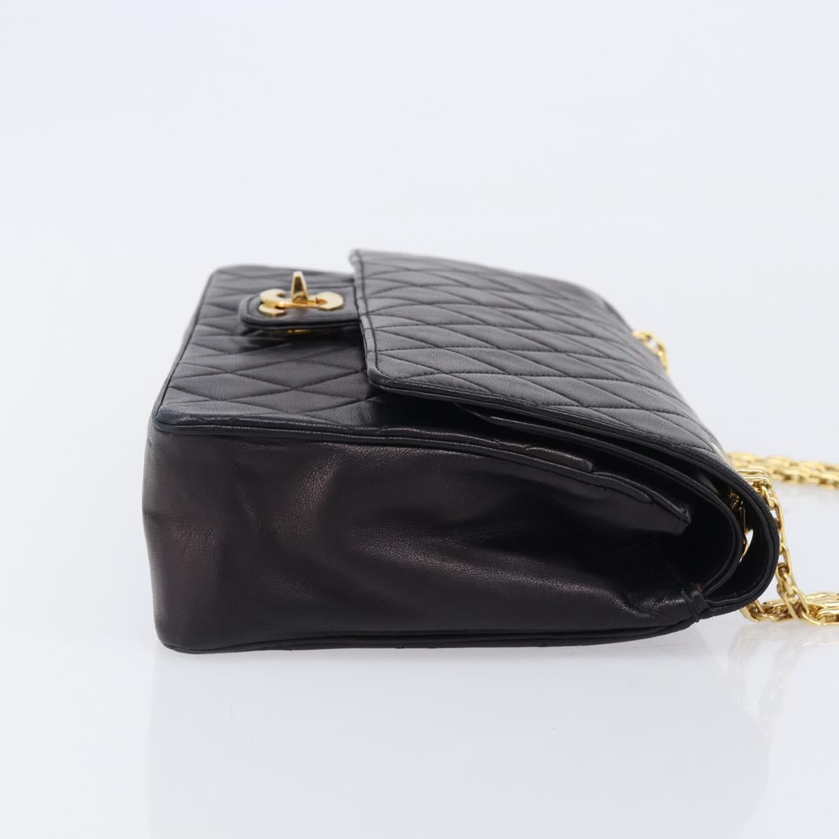CHANEL Matelasse Chain Shoulder Bag Lamb Skin Vintage Black Gold CC Auth 206116V