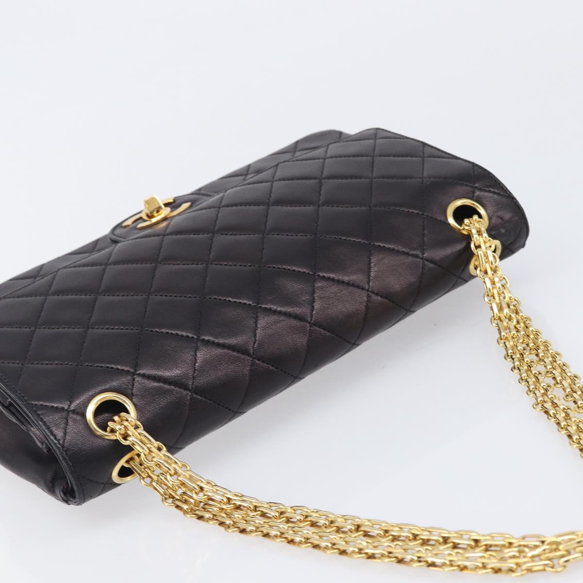 CHANEL Matelasse Chain Shoulder Bag Lamb Skin Vintage Black Gold CC Auth 206116V