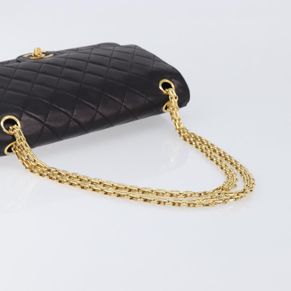 CHANEL Matelasse Chain Shoulder Bag Lamb Skin Vintage Black Gold CC Auth 206116V