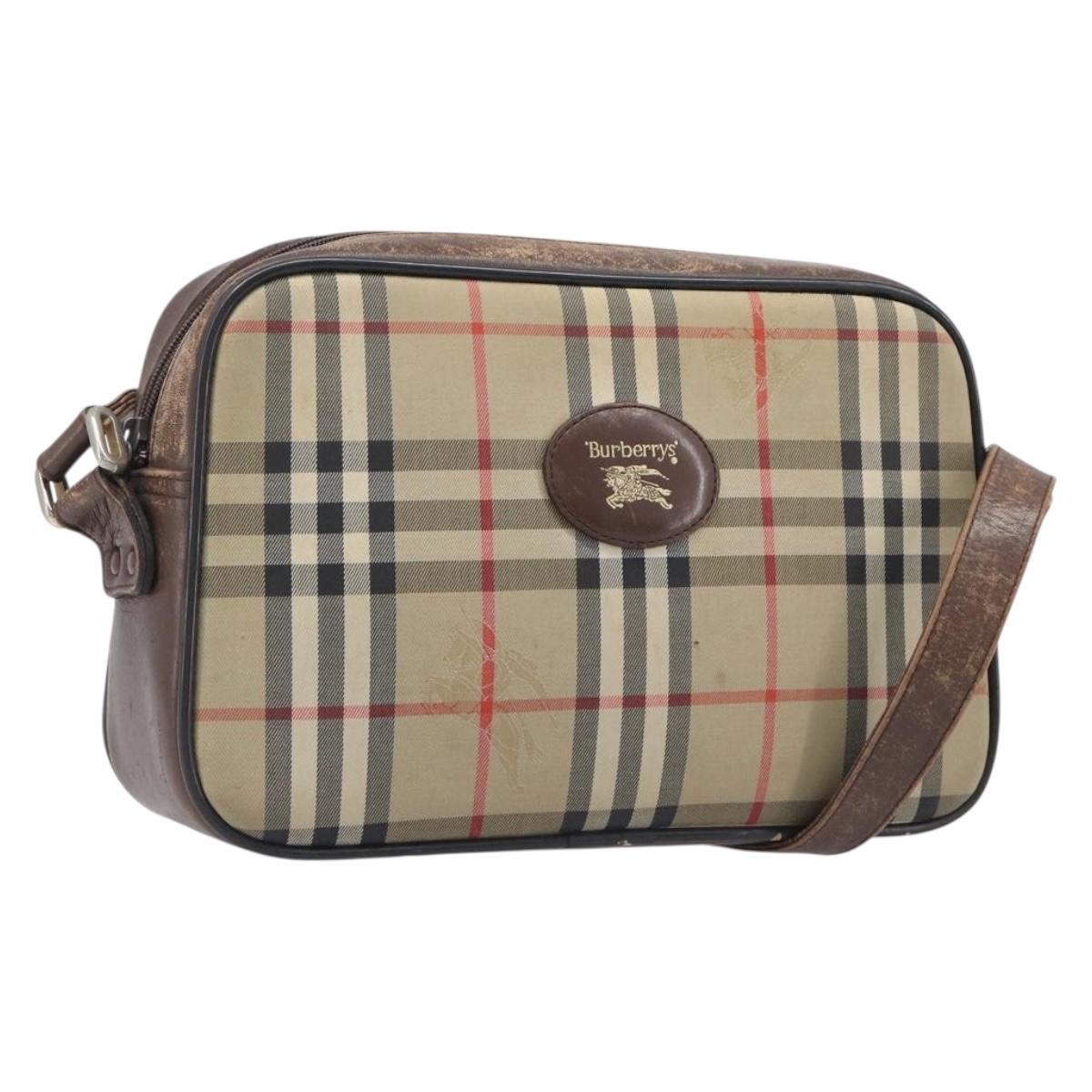 Burberrys Nova Check Shoulder Bag Canvas Beige Gold Auth 206119