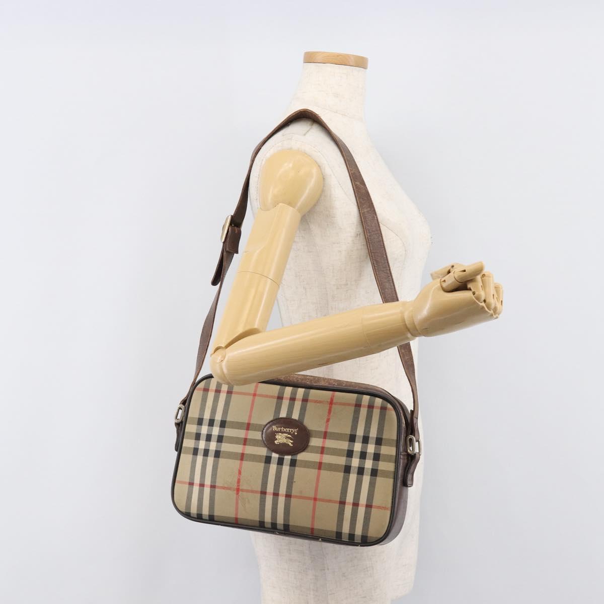 Burberrys Nova Check Shoulder Bag Canvas Beige Gold Auth 206119