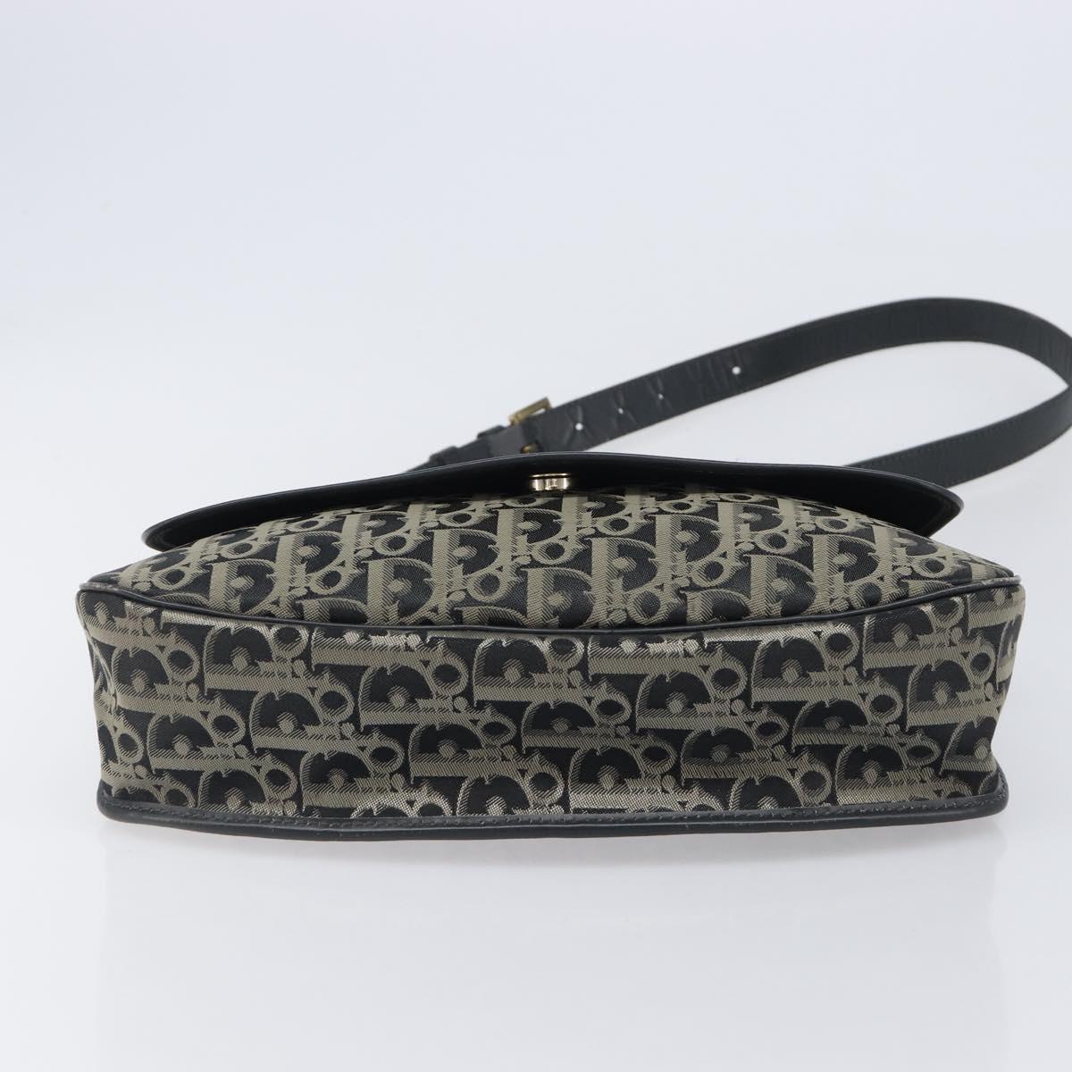 Christian Dior Trotter Canvas Shoulder Bag Black Gold Auth 206120V