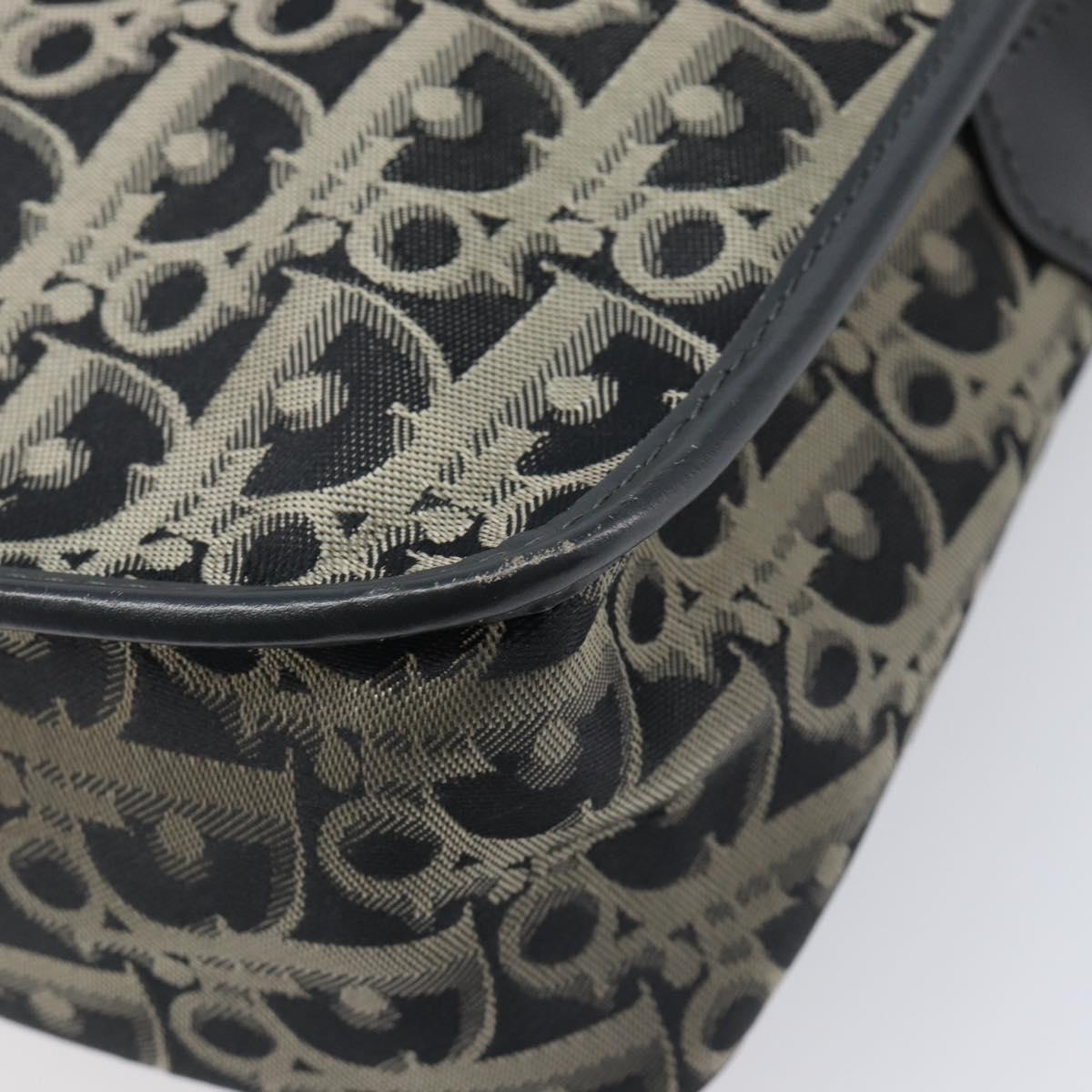 Christian Dior Trotter Canvas Shoulder Bag Black Gold Auth 206120V