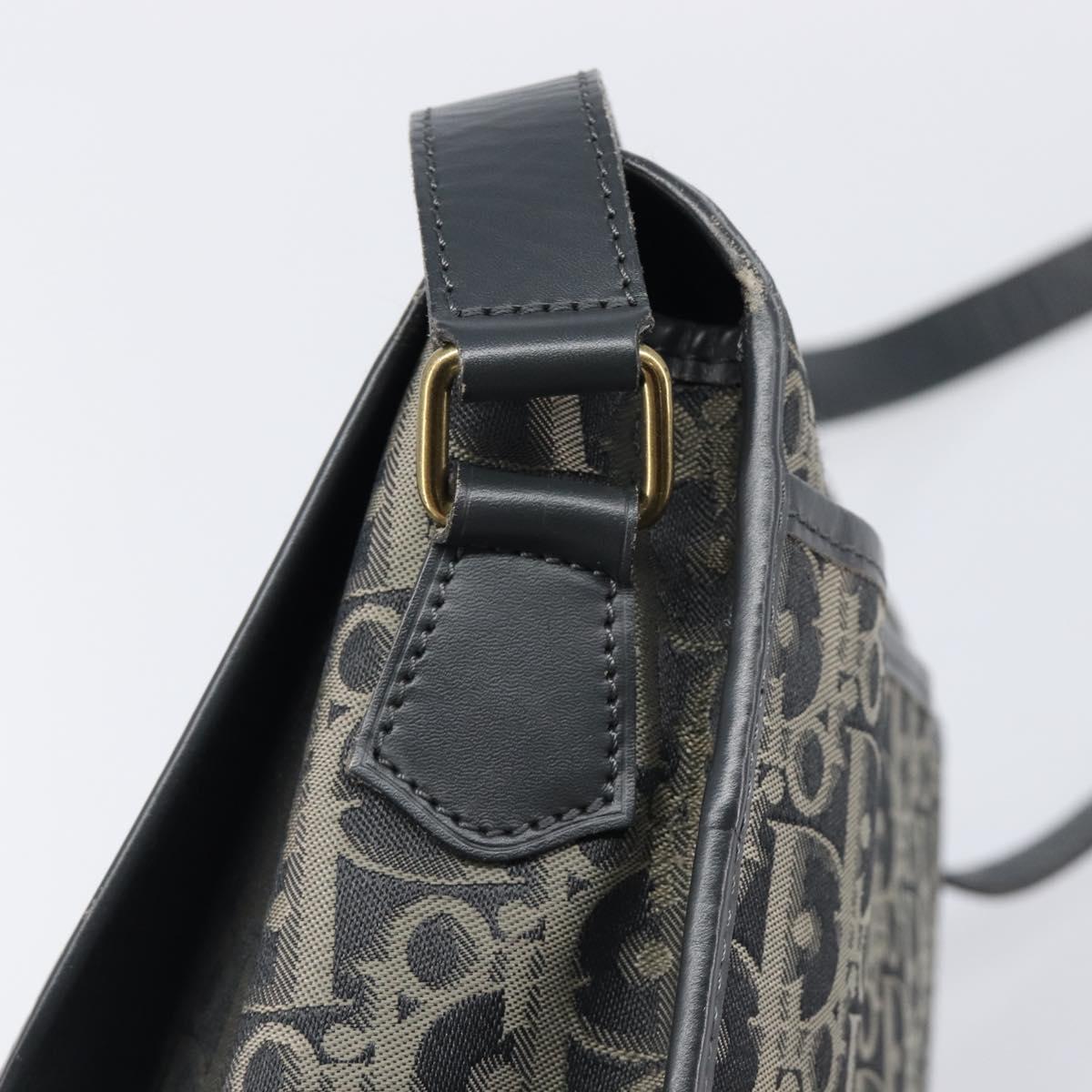 Christian Dior Trotter Canvas Shoulder Bag Black Gold Auth 206120V