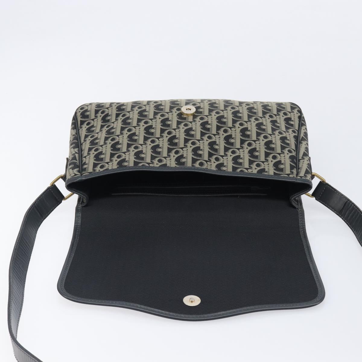 Christian Dior Trotter Canvas Shoulder Bag Black Gold Auth 206120V