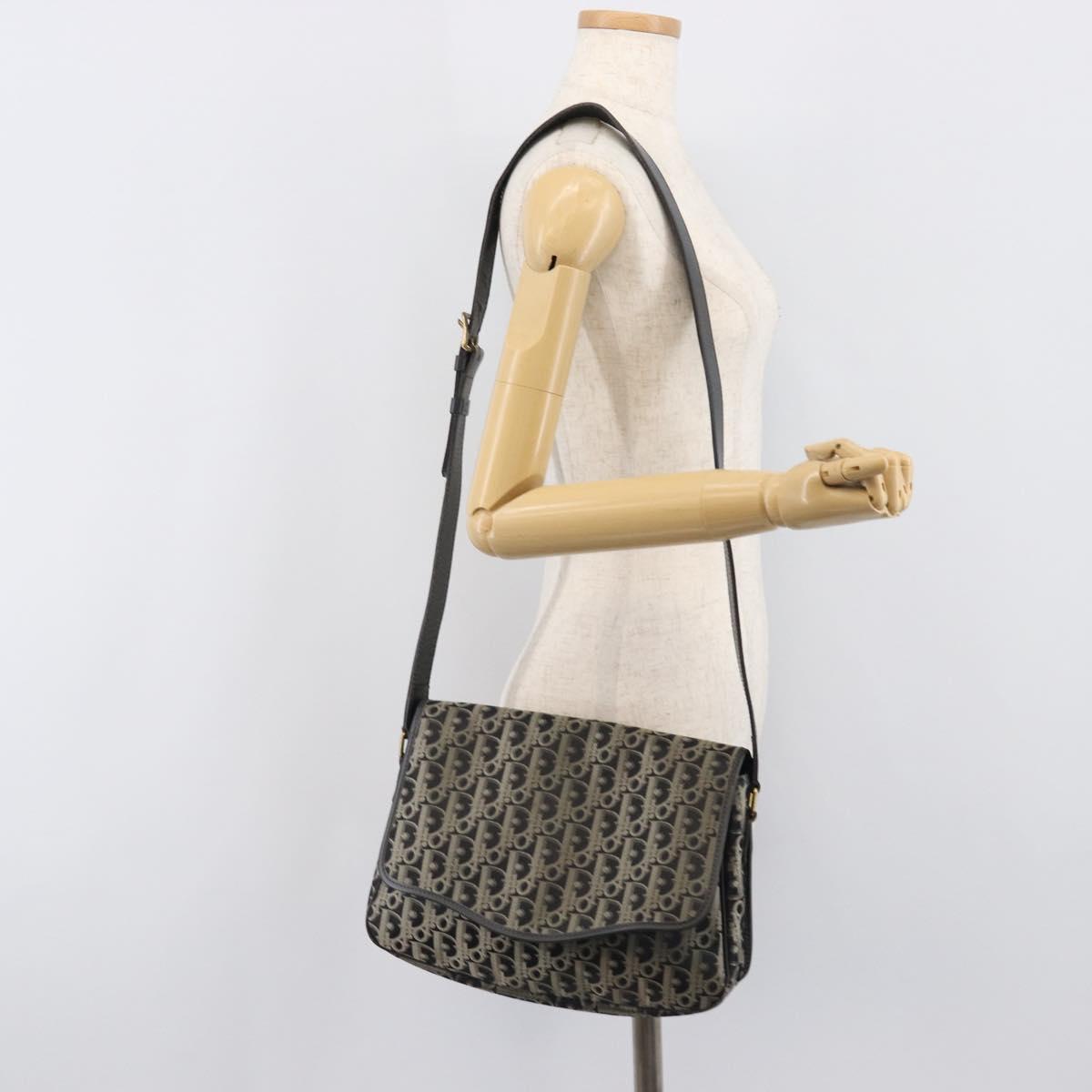Christian Dior Trotter Canvas Shoulder Bag Black Gold Auth 206120V