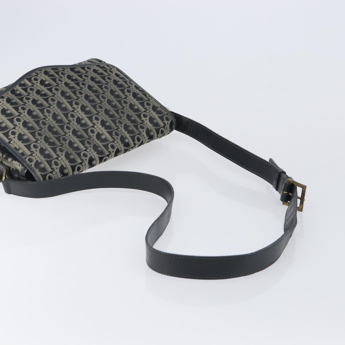 Christian Dior Trotter Canvas Shoulder Bag Black Gold Auth 206120V