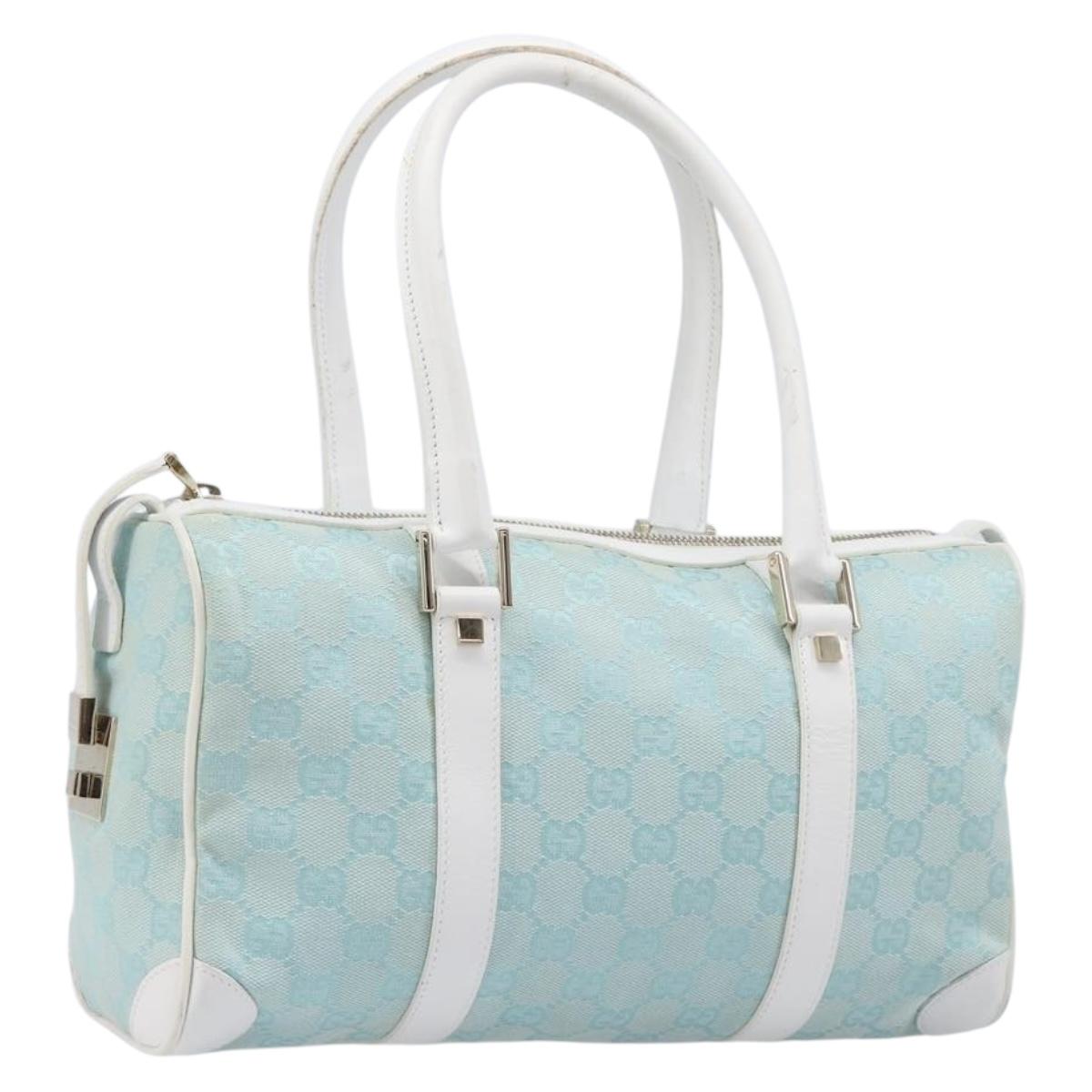 GUCCI GG Canvas Hand Bag Light Blue Gold 000 0851 Auth 206122A