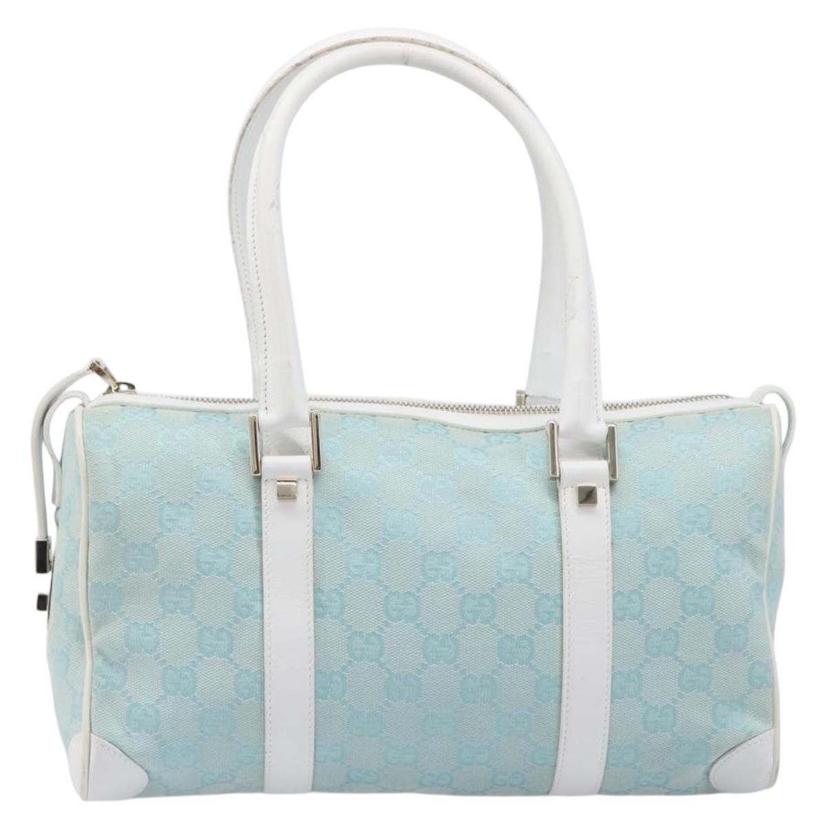 GUCCI GG Canvas Hand Bag Light Blue Gold 000 0851 Auth 206122A