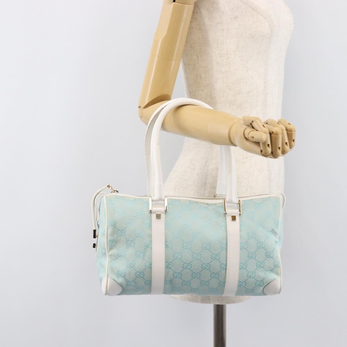 GUCCI GG Canvas Hand Bag Light Blue Gold 000 0851 Auth 206122A