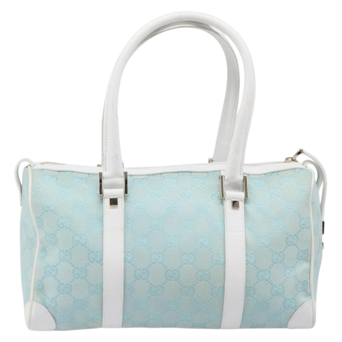 GUCCI GG Canvas Hand Bag Light Blue Gold 000 0851 Auth 206122A