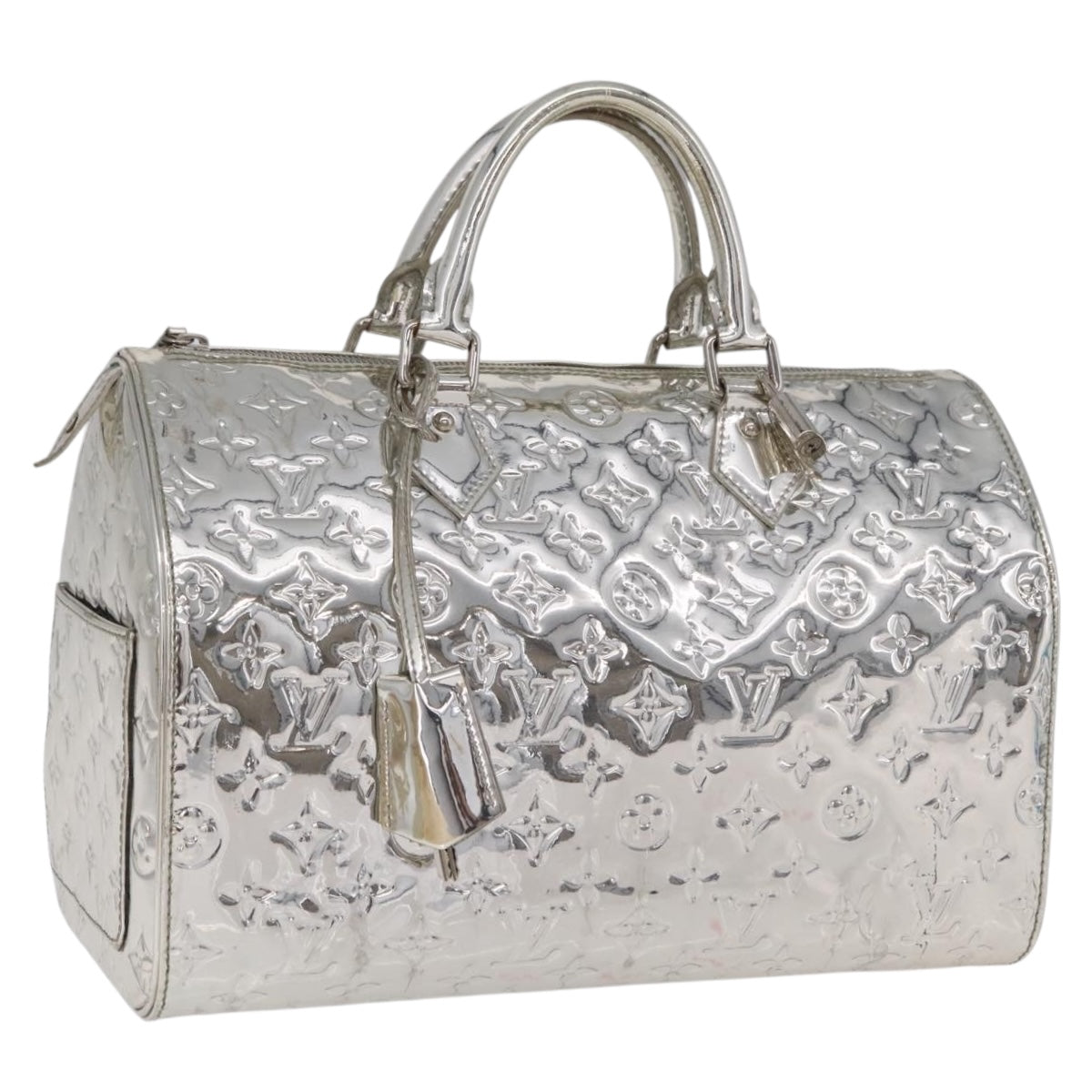 LOUIS VUITTON Monogram Miroir Speedy 30 Bag Silver Argent M95786 Auth 206125SAV