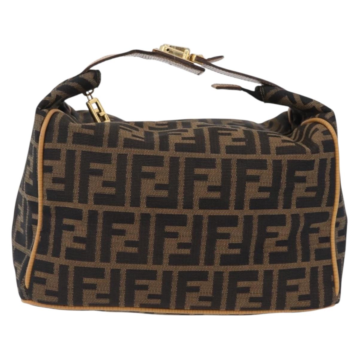 FENDI Zucca Canvas Vanity Hand Bag Black Brown Auth 206127V