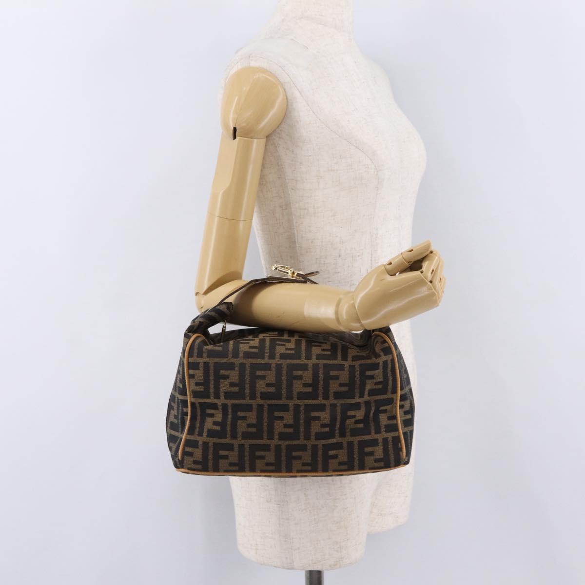 FENDI Zucca Canvas Vanity Hand Bag Black Brown Auth 206127V