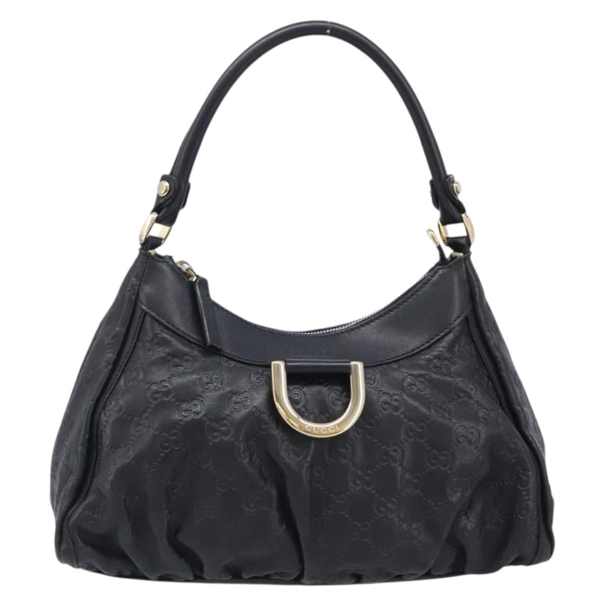 GUCCI GG Canvas Guccissima Abbey Bag Leather Black Gold 190525 Auth 206128V