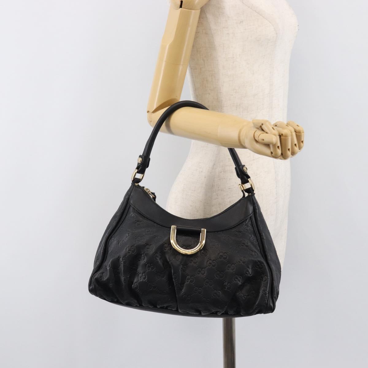 GUCCI GG Canvas Guccissima Abbey Bag Leather Black Gold 190525 Auth 206128V