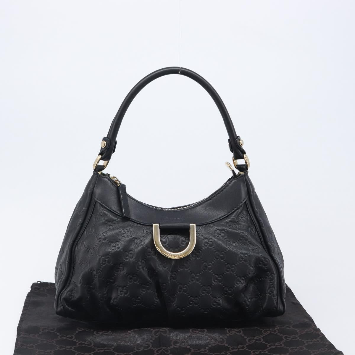 GUCCI GG Canvas Guccissima Abbey Bag Leather Black Gold 190525 Auth 206128V