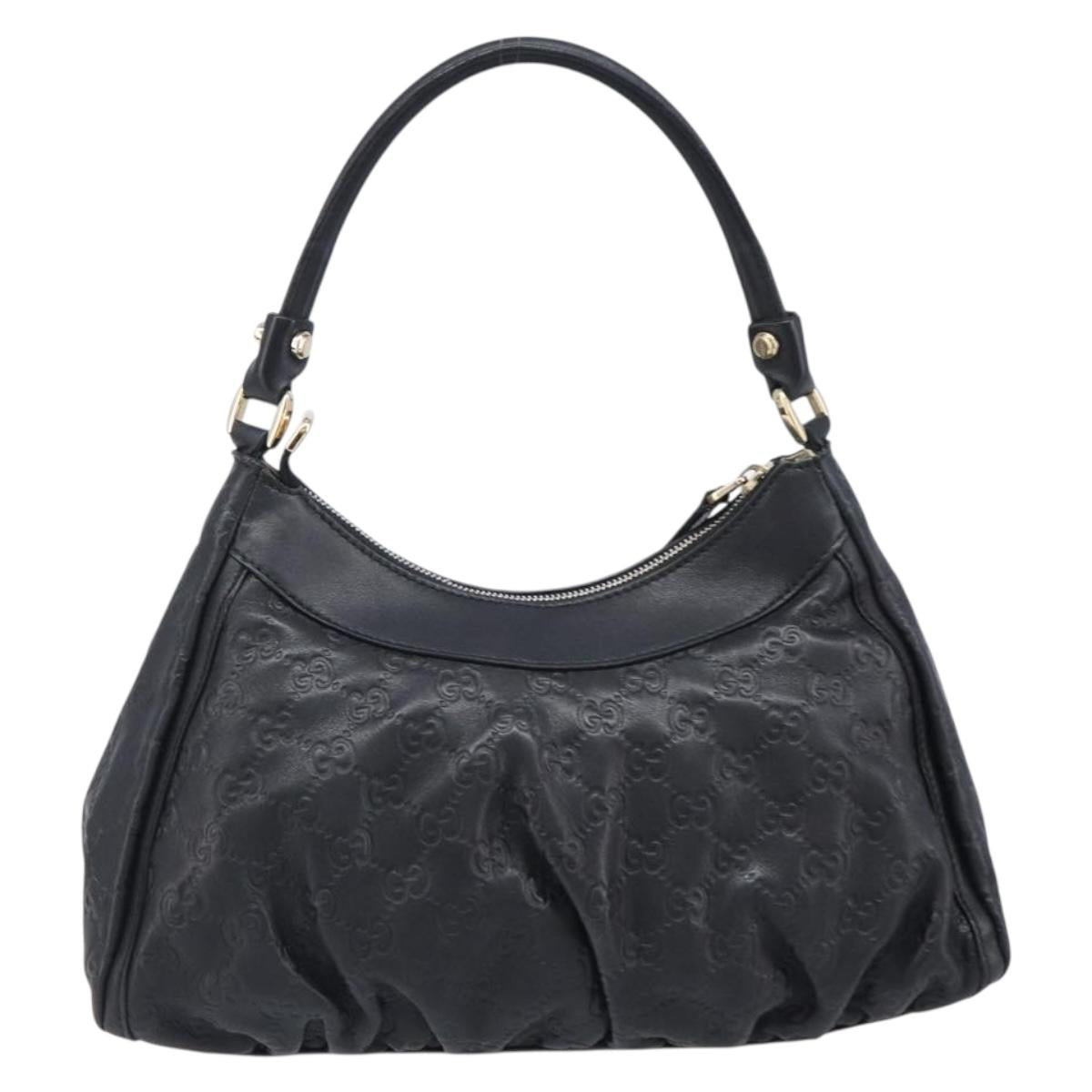 GUCCI GG Canvas Guccissima Abbey Bag Leather Black Gold 190525 Auth 206128V