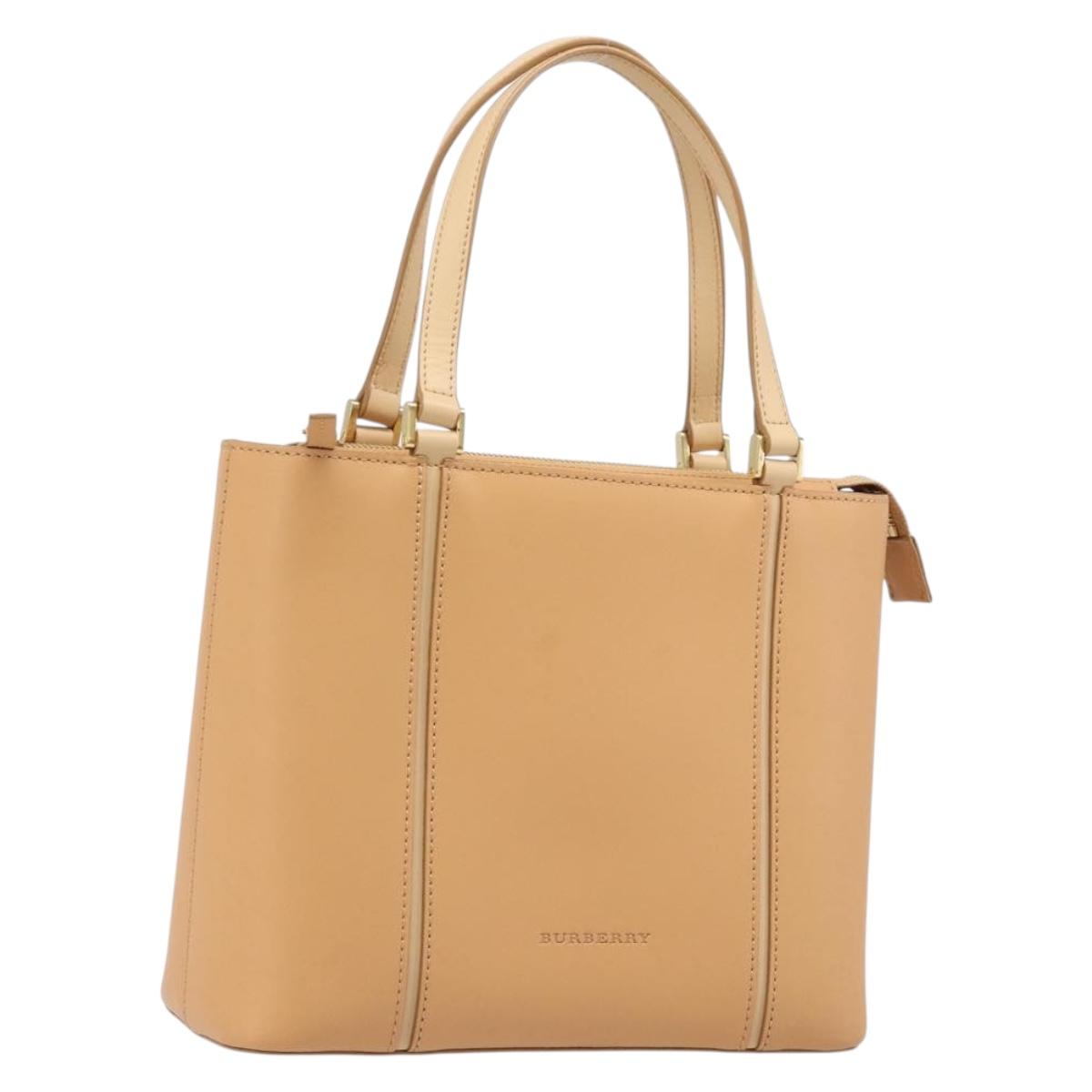 BURBERRY Hand Bag Leather Beige Gold Auth 206131A