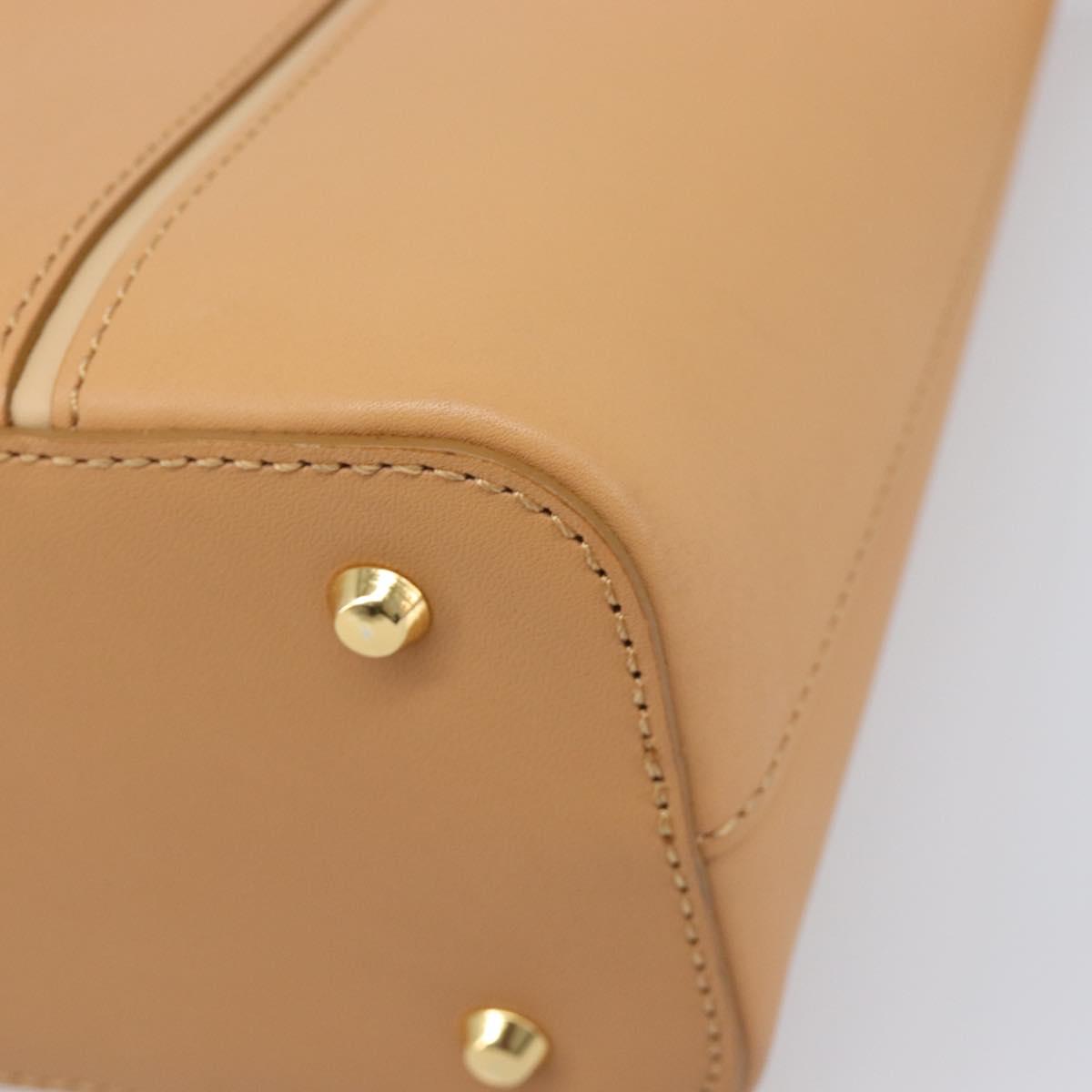 BURBERRY Hand Bag Leather Beige Gold Auth 206131A