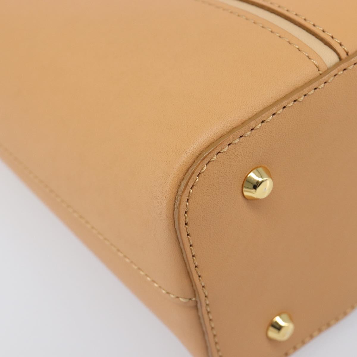 BURBERRY Hand Bag Leather Beige Gold Auth 206131A