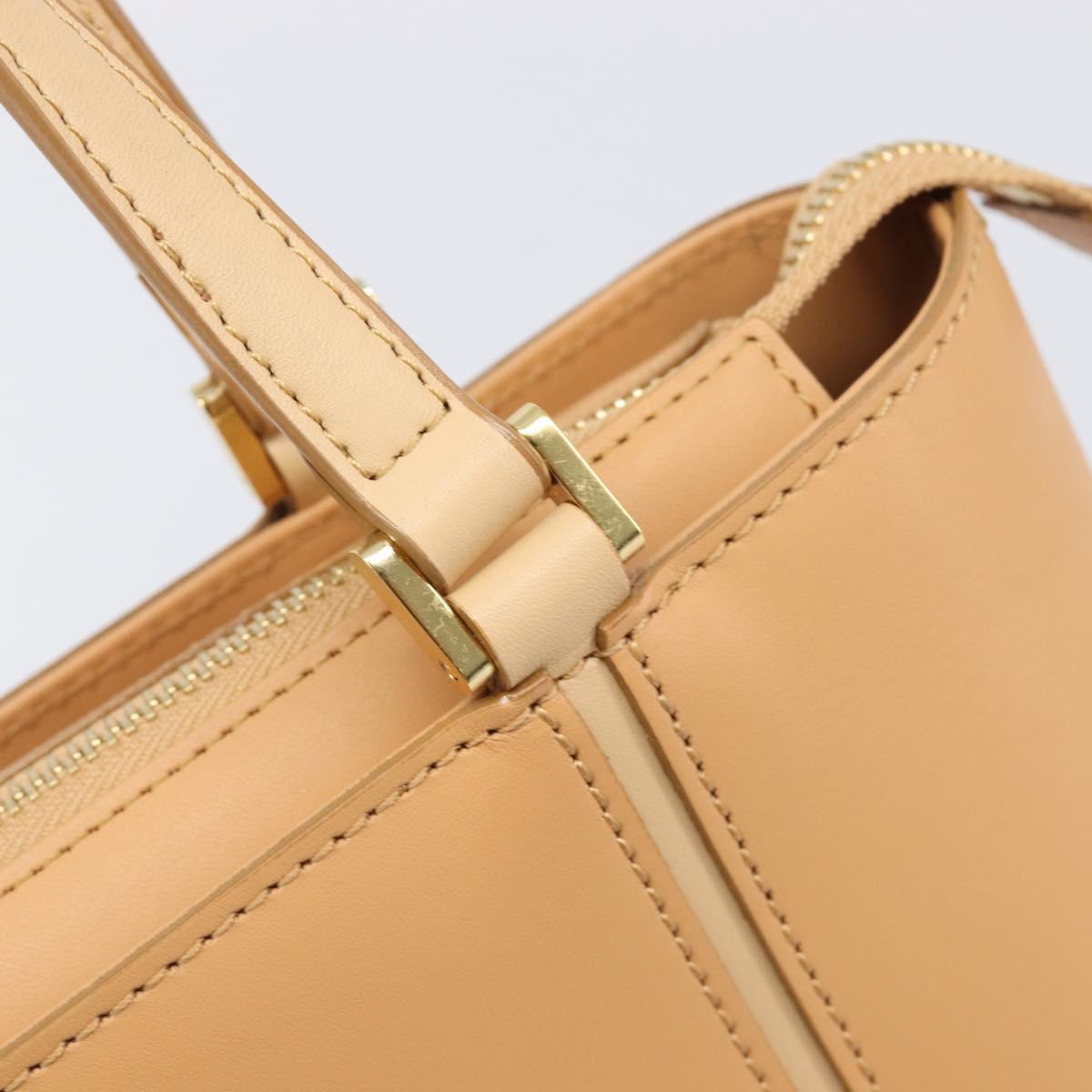BURBERRY Hand Bag Leather Beige Gold Auth 206131A