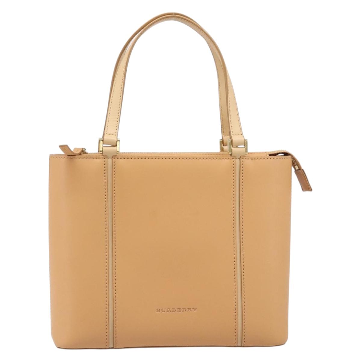BURBERRY Hand Bag Leather Beige Gold Auth 206131A
