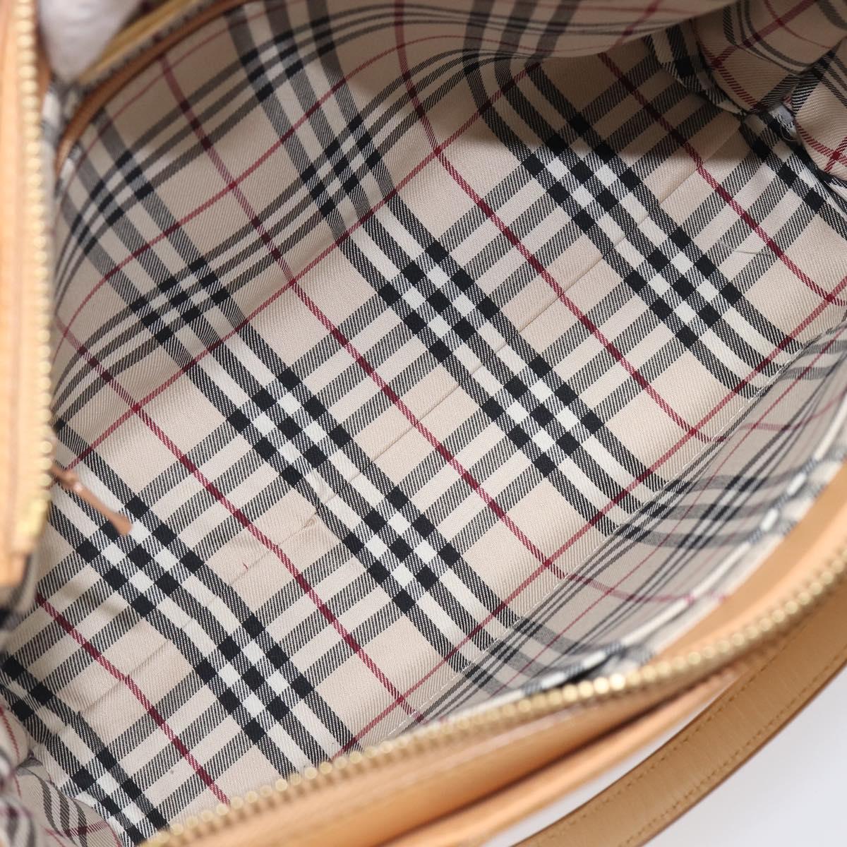 BURBERRY Hand Bag Leather Beige Gold Auth 206131A