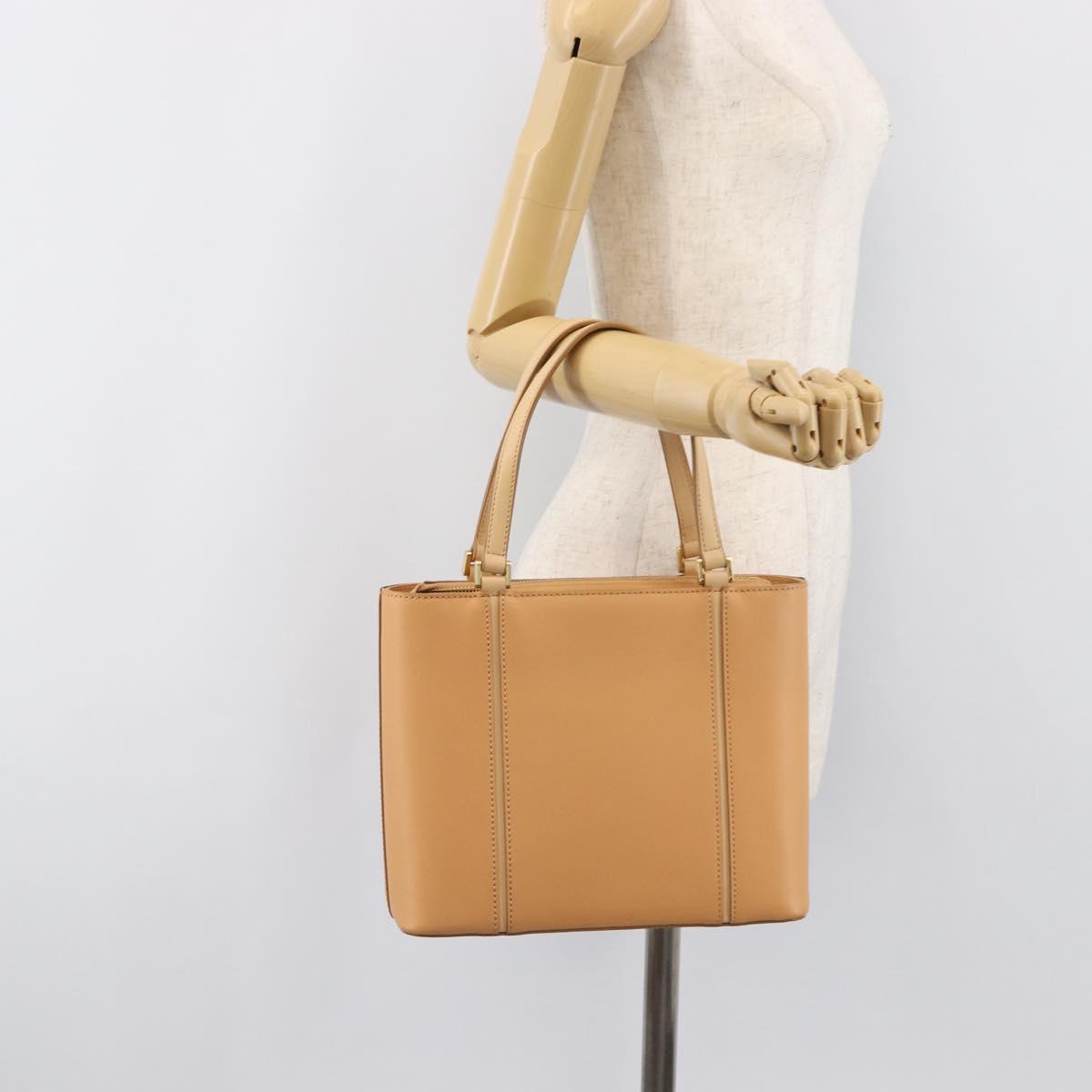 BURBERRY Hand Bag Leather Beige Gold Auth 206131A