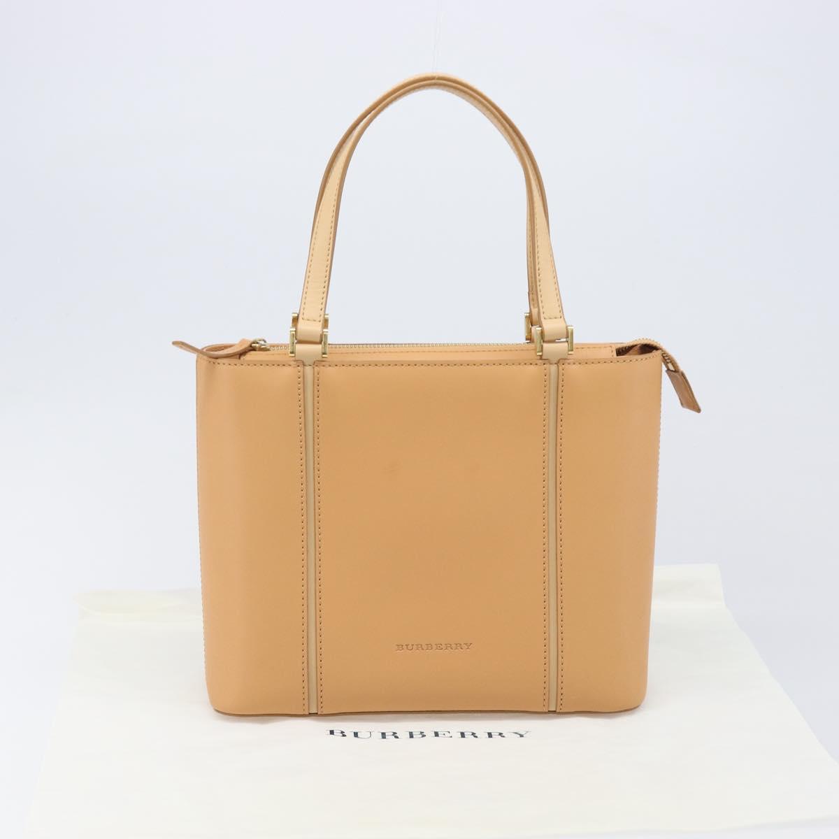 BURBERRY Hand Bag Leather Beige Gold Auth 206131A