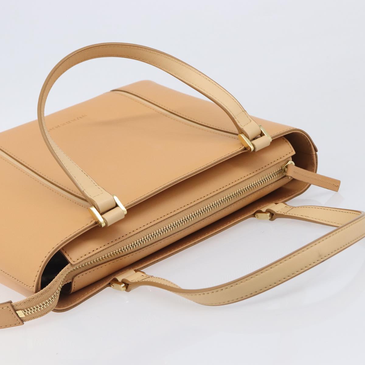 BURBERRY Hand Bag Leather Beige Gold Auth 206131A