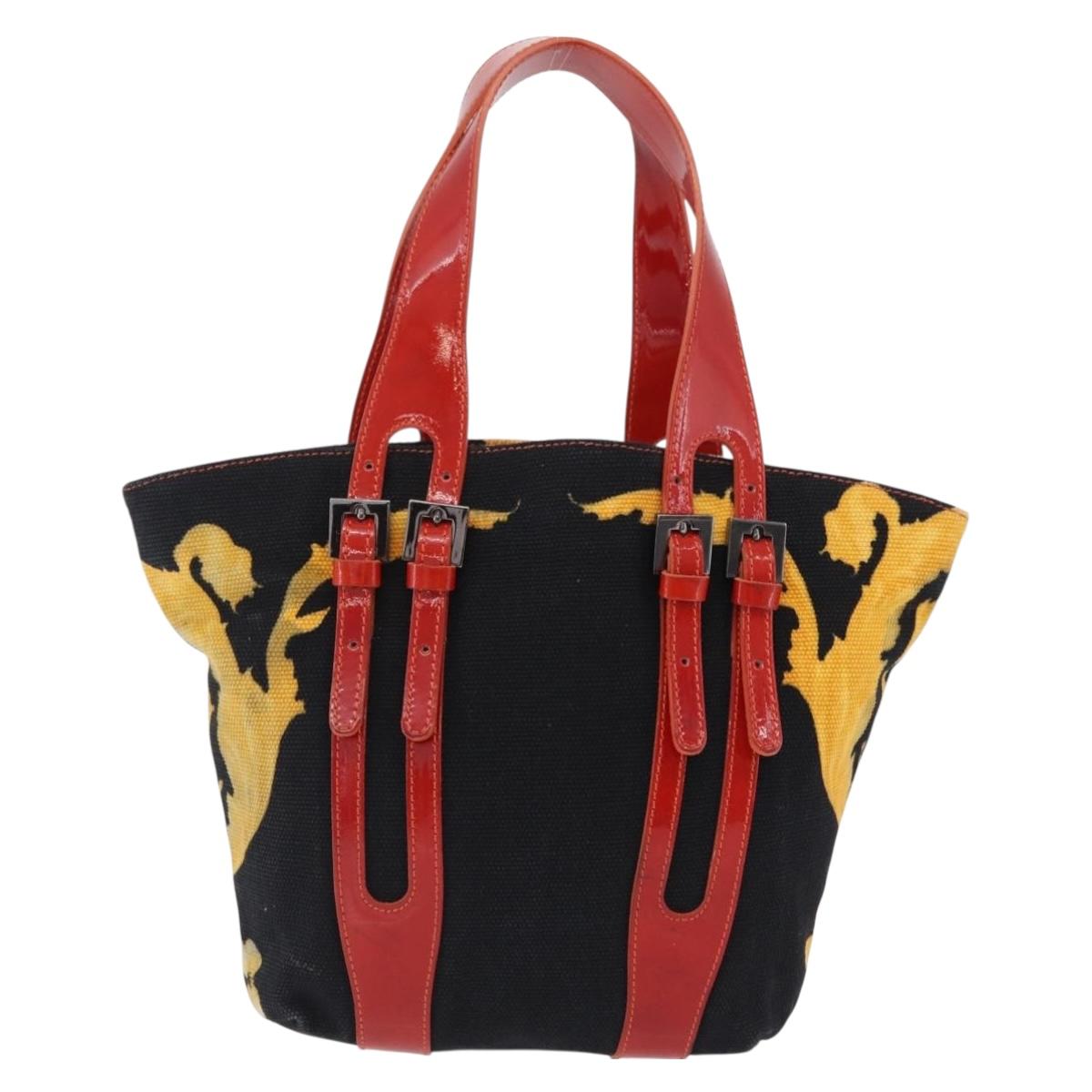 VERSACE Hand Bag Canvas Multicolor Silver Auth 206132