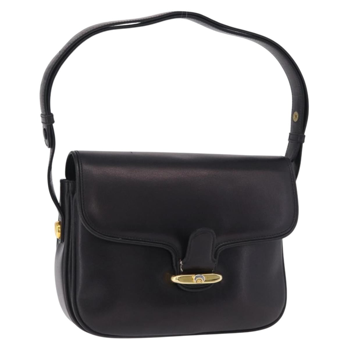 GUCCI Shoulder Bag Leather Black Gold Auth 206133